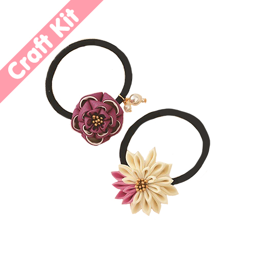 Ensemble De 2 Élastiques À Cheveux Fleur Kanzashi Tsumami Kit D'Artisanat Japonais