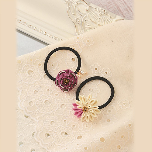 Set Di 2 Elastici Per Capelli Con Fiore Kanzashi Tsumami Kit Artigianale Giapponese 4