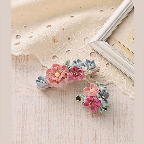 Set of 2 Kanzashi Tsumami Flower Barrette Hair Clip Brooch Japanese Craft Kit 4