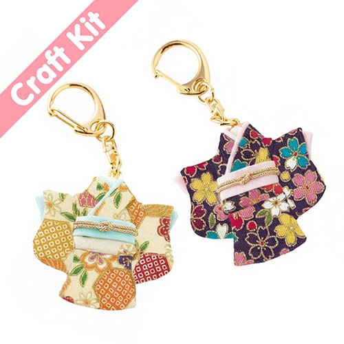 Japanese Mini kimono Set of 2 Keychain No-Sew Craft Kit - Bright Colour Set