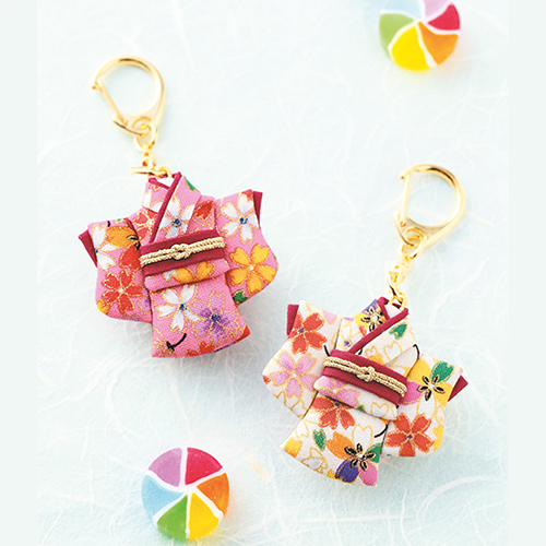 Japanese Mini kimono Set of 2 Keychain No-Sew Craft Kit - Light Colour Set 4