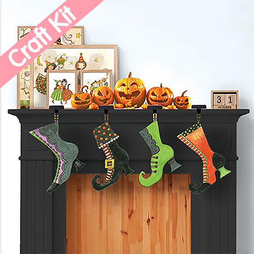 Ghoul Friends Witches Boot Felt Panel Fabric by Riley Blake