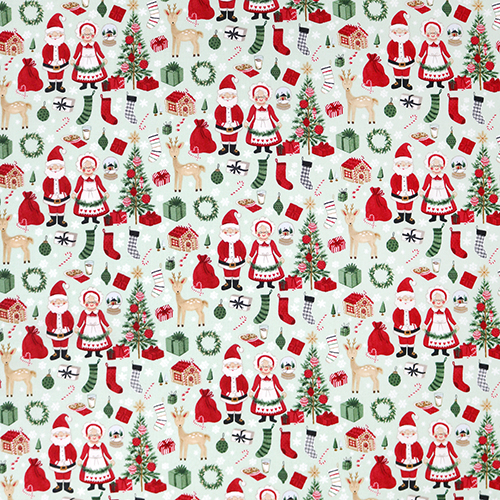 Babbo Natale & Signora Claus Menta Incantevole Natale Tessuto di Riley Blake