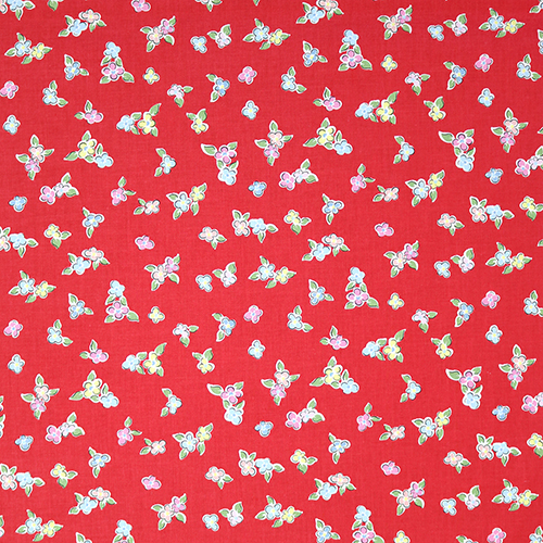 Whimsical Flowers Red Love Notes Fabric