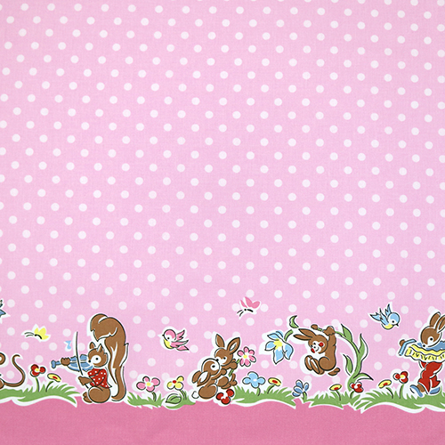 Whimsical Animals Border Dots Love Notes Fabric