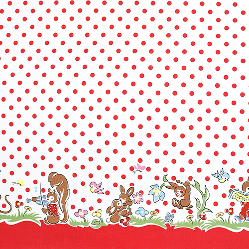 Whimsical Animals Border Dots Love Notes Fabric