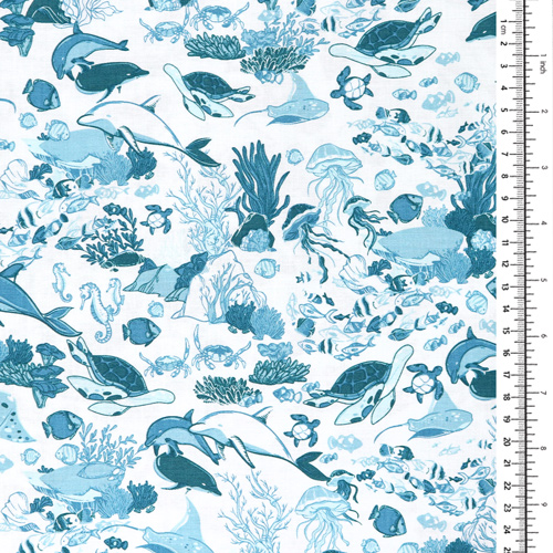 Reef Ocean Life Dolphins fish Coral Teal 1