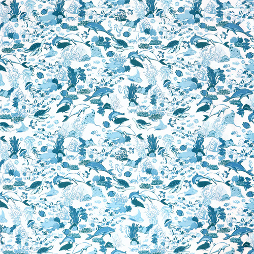 Reef Ocean Life Dolphins fish Coral Teal 4