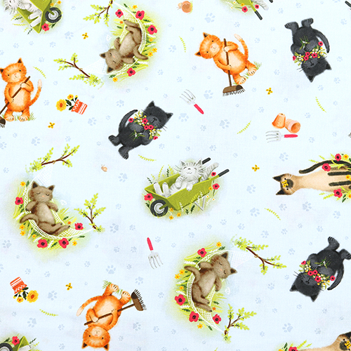 Jolies Chats dans un Jardin Empreinte de Patte Tissu par Timeless Treasures