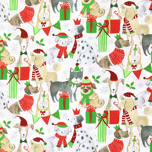 Ferienhunde mit Geschenken Stoff von Timeless Treasures