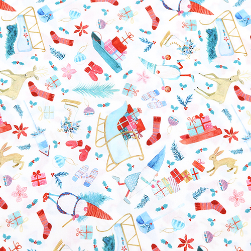 Verschiedene Weie Weihnachts-Schlitten-Rentiere Stoff von Timeless Treasures