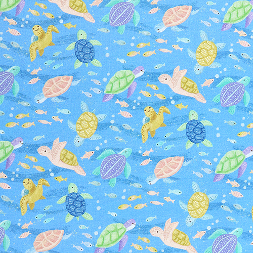 Adorables Tortugas Marinas Esparcidas Y Peces Del Océano Tela