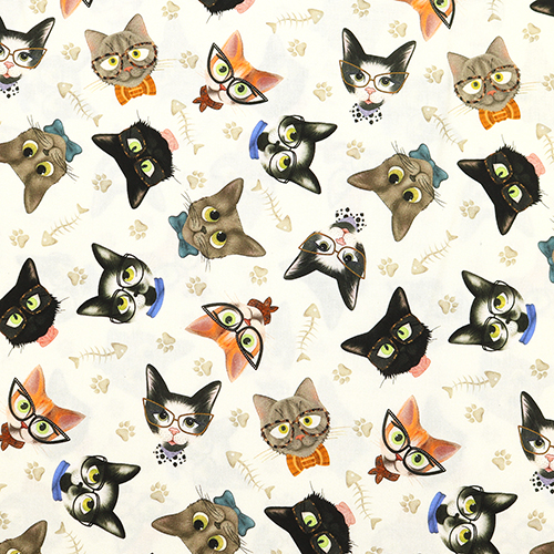 Ttes De Chat Lunettes Nuds Cravates Artes De Poisson Tissu par Timeless Treasures
