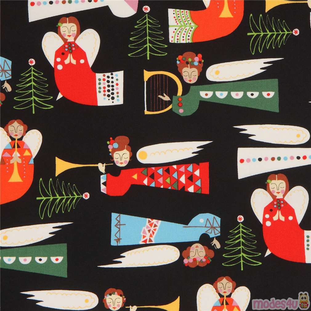 Christmas angel fabric by Alexander Henry in black modeS4u