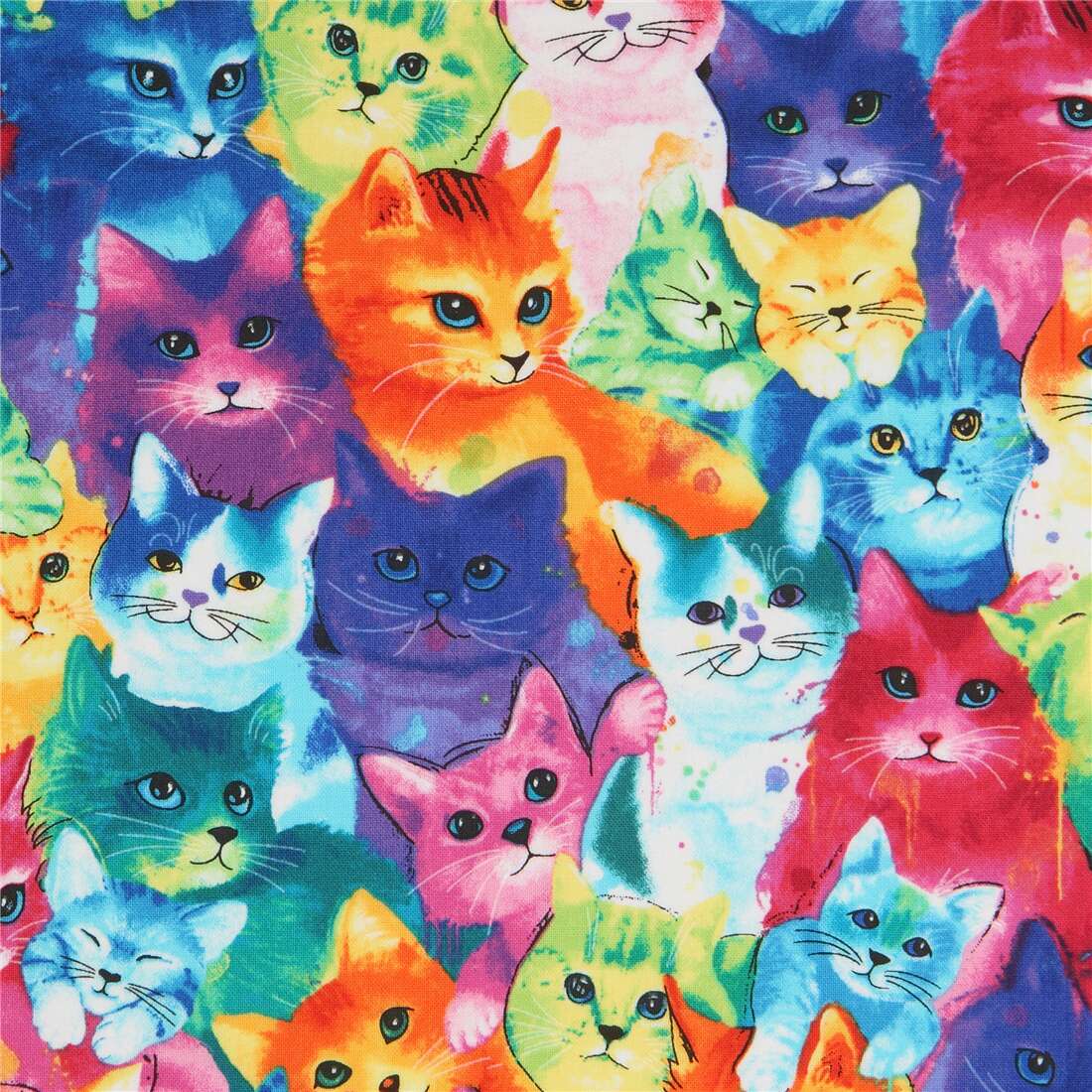 Timeless Treasures multicolor packed rainbow cat fabric - modeS4u