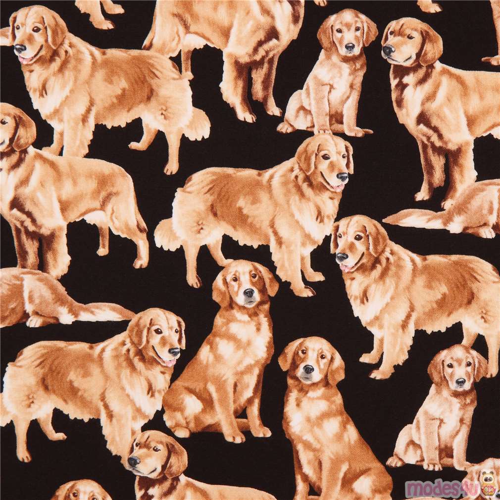 black cute golden retriever dog animal fabric by Timeless Treasures