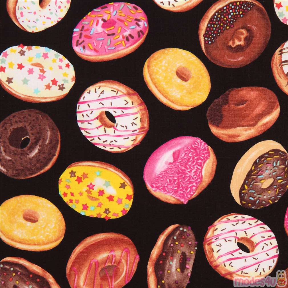 black with colorful donut fabric by Timeless Treasures from the USA
