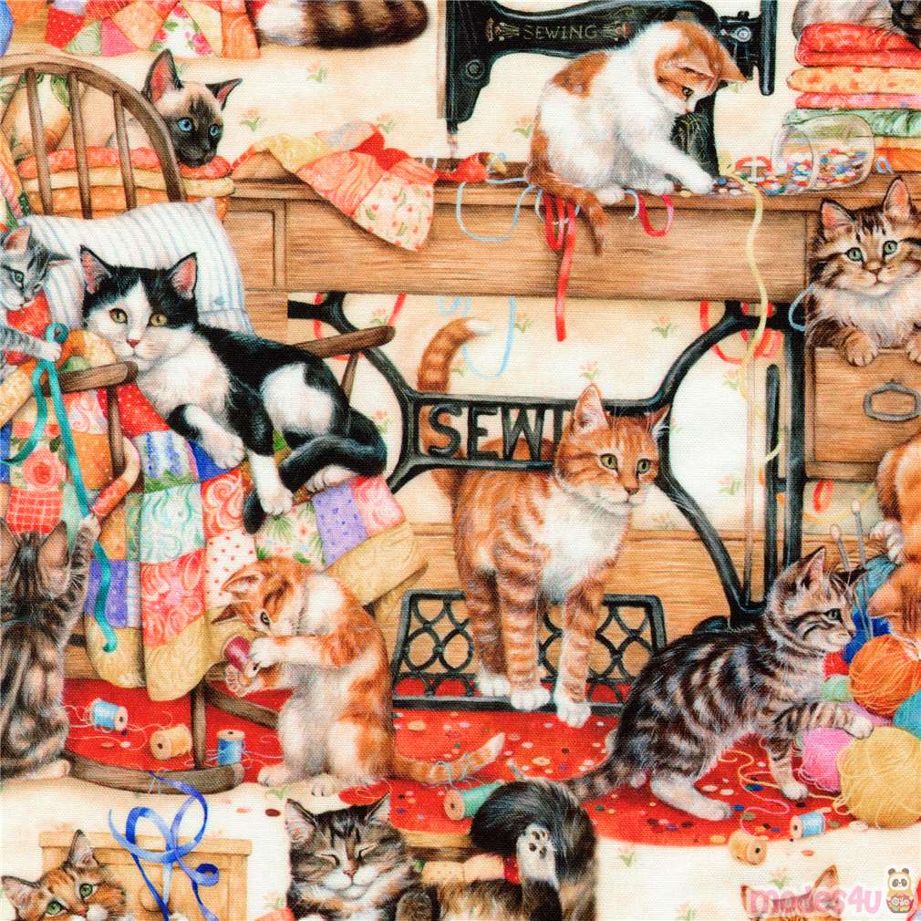 colorful cats and quilts fabric by Robert Kaufman modeS4u