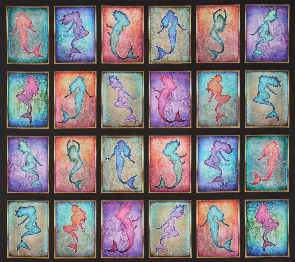 colorful mermaid panel fabric by Quilting Treasures Fabric by Japanese