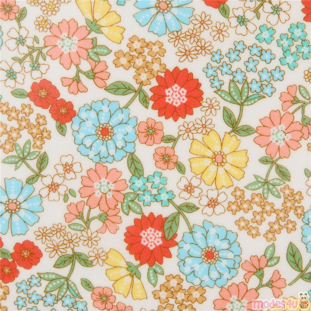 colorful retro flower laminate fabric in cream by Cosmo modeS4u