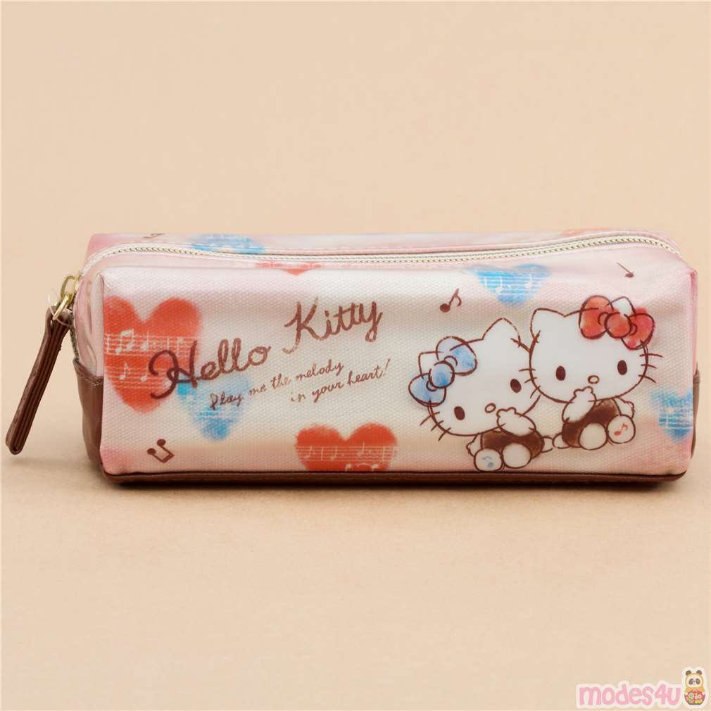 cream Hello Kitty red blue heart pencil case from Japan - modeS4u