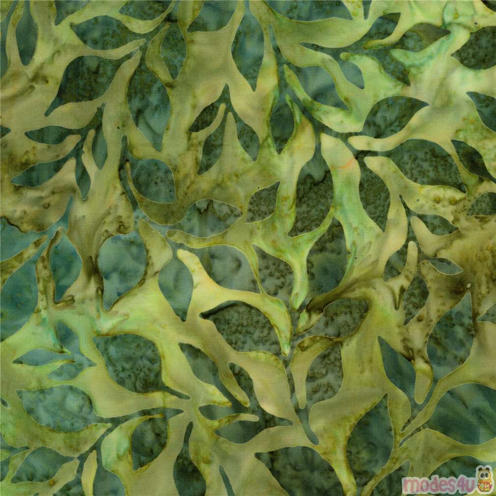 Green Leaf Pattern Batik Fabric By Robert Kaufman Modes4u