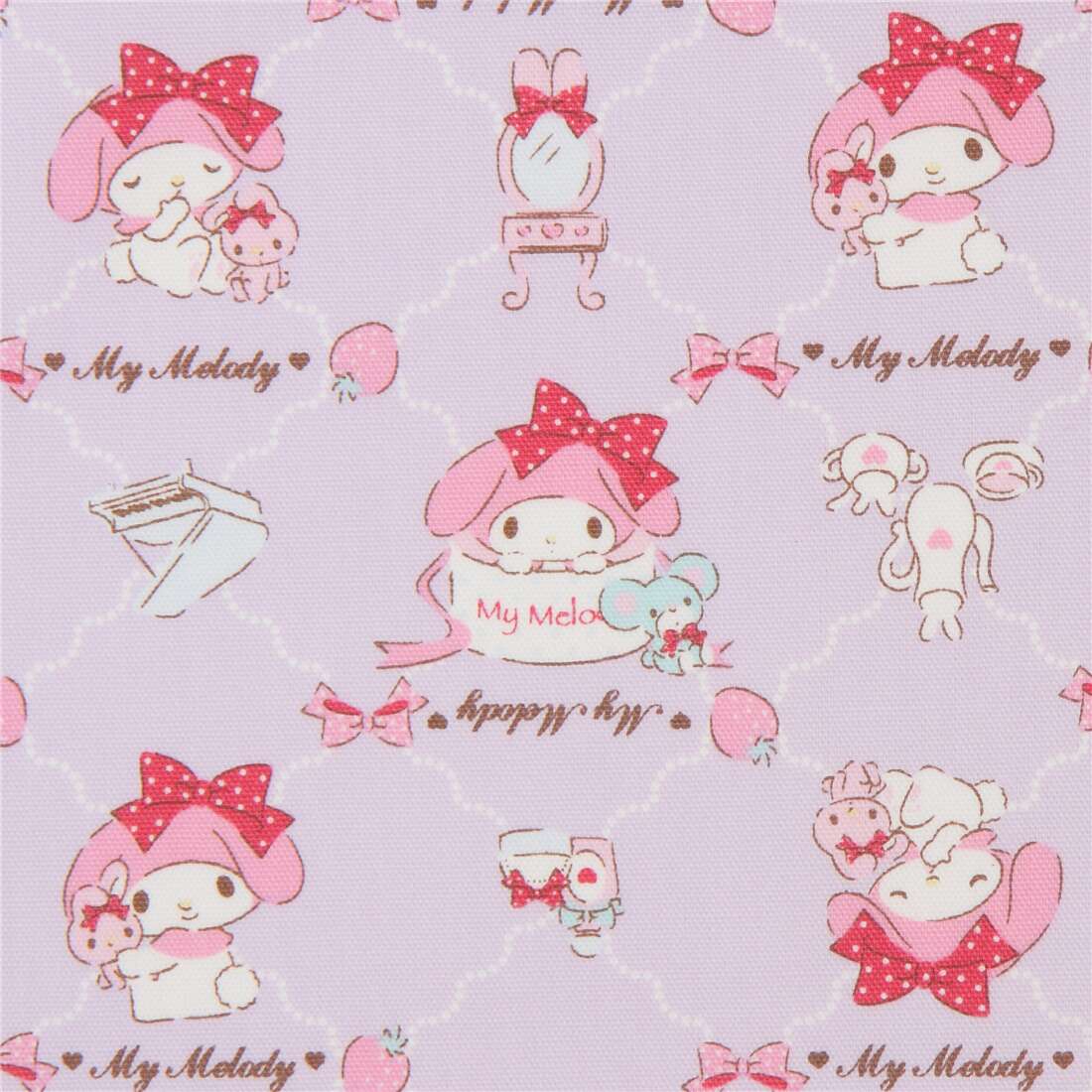 light purple My Melody oxford fabric with small strawberry pattern ...