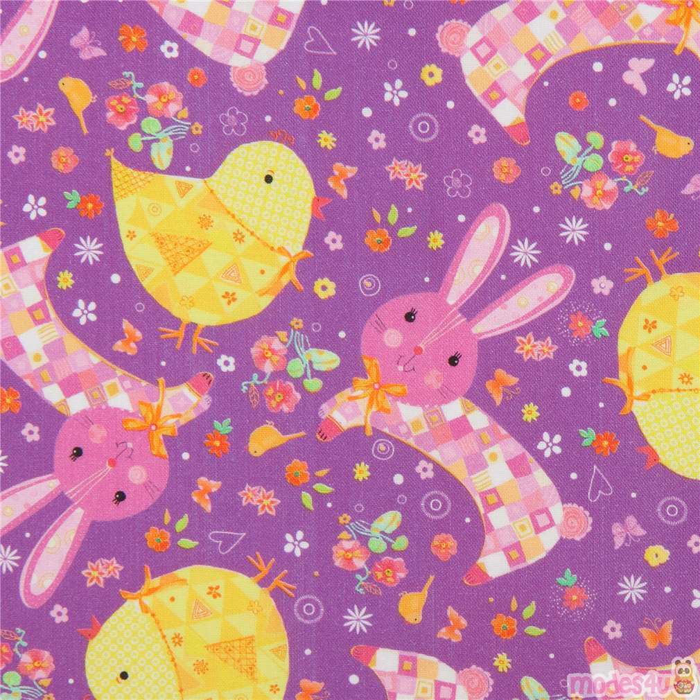 purple Quilting Treasures Easter bunny and chick fabric Fabric by