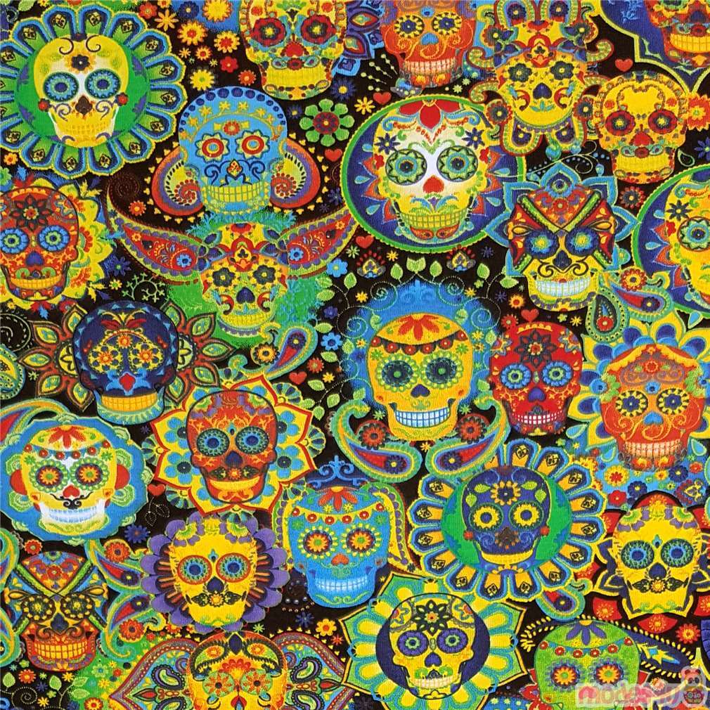 rainbow sugar skull knit fabric by Timeless Treasures modeS4u