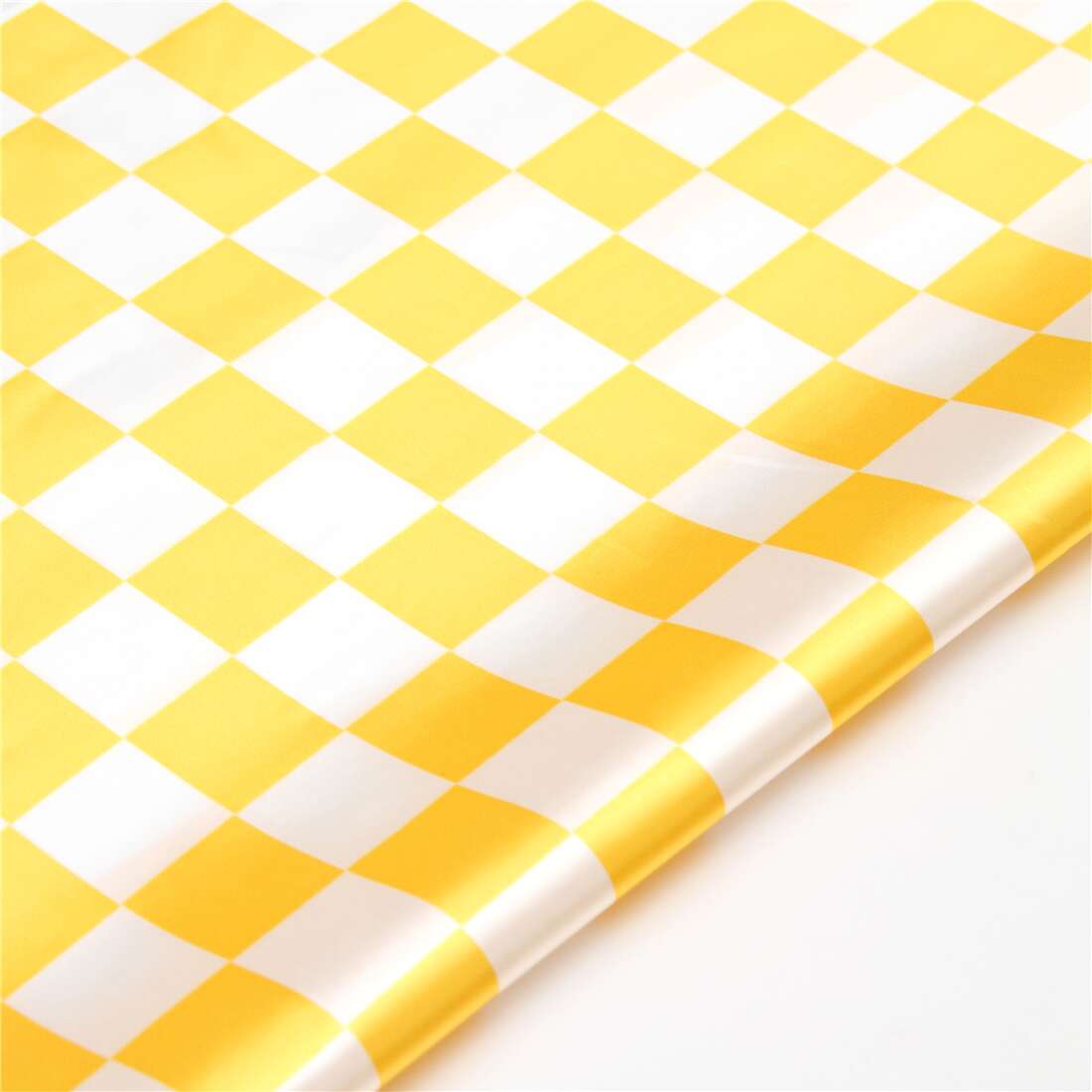 White Yellow Square Checkered Polyester Satin Fabric by Kokka - modeS4u