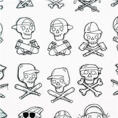 Tissu blanc tte de mort os croiss casquettes skate baseball Tissu par Alexander Henry