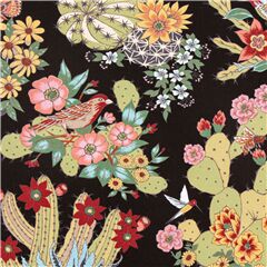 Hacienda Cactus Papillon Libellule Illustr Tissu par Alexander Henry