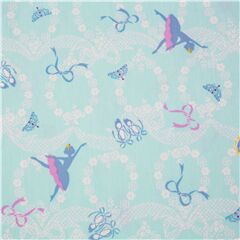 Tissu Oxford bleu danseuses de ballet, diadmes, ballerines, import du Japon Tissu par Japanese Indie