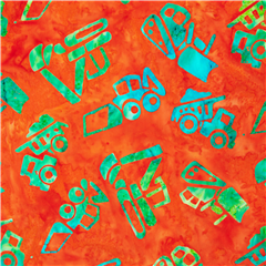 Batik Baumwolle orange Stoff blau grn Baumaschinen USA Stoff von Robert Kaufman