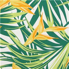 Tissu oiseaux de paradis fleurs exotiques feuilles vertes (coupon)