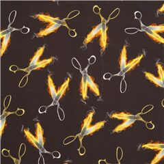 Schwarzer Nhartikel Stoff Scheren Flammen Stoff von Timeless Treasures