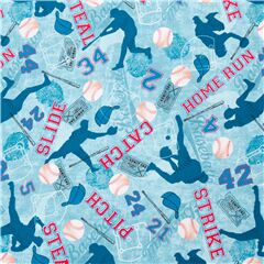 Tissu vintage bleu avec des icnes de baseball, thme sport Tissu par Timeless Treasures