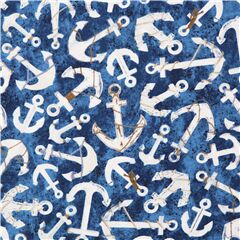 Tissu en coton bleu avec des ancres blanches dans tous les sens Tissu par Dear Stella