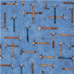 Blauer Stoff mit Hammer Nagel Tischler Werkzeug Stoff von Quilting Treasures