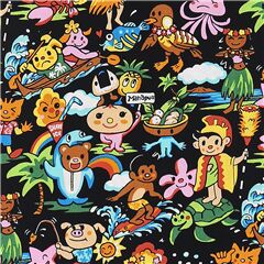 Schwarzer Stoff mit Hawaii-Cartoon-Figuren Stoff von Trans-Pacific Textiles