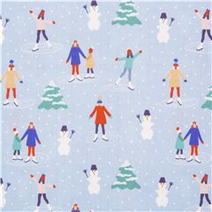 Tissu de Nol bleu clair gens qui font du patin  glace Tissu par Quilting Treasures