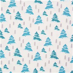 Tissu blanc avec des sapins de Nol, de la neige Tissu par Quilting Treasures