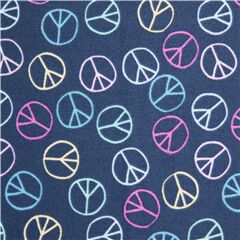Bunte Friedenszeichen auf dunkelblauem Baumwollstoff USA Stoff von Dear Stella