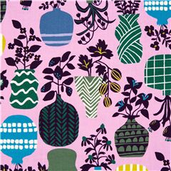 Tissu violet vases sympas, motifs graphiques, fleurs, feuilles, import du Japon Tissu par Japanese Indie