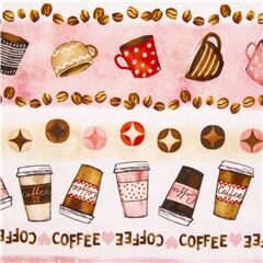 Tissu  bandes et rayures rose crme mugs et grains de caf Tissu par Michael Miller