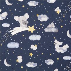 Dunkelblauer Koala Tierstoff Wolken Sternschnuppen aus den USA Stoff von Dear Stella