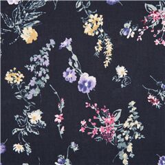Dunkelblauer Baumwoll-Batist Stoff mit Blumen wie Nelken und Gnseblmchen Stoff von Japanese Indie