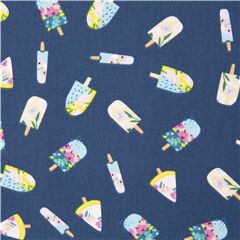 blauer Stoff mit floralen Akzenten bunte sommerliche kleine Eis am Stiel Stoff von Dear Stella