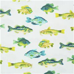 Tissu en coton avec des poissons sur fond bleu ple Tissu par Dear Stella