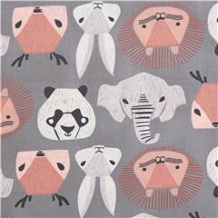 Elefant Lwe Panda Kpfe grauer Flanellstoff Stoff von Dear Stella